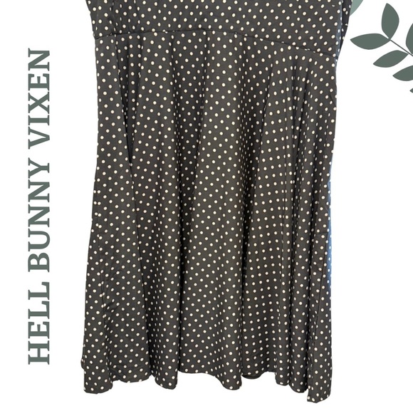 Hell Bunny Vixen Polka Dot Midi Dress Shirt Sleeve Dark Grey Black Size 18 (4x) - Picture 8 of 10